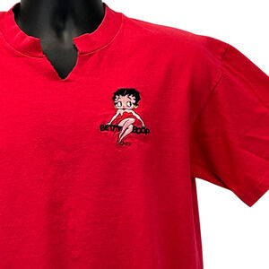 Vintage 90s Betty Boop Embroidered T Shirt Cartoon USA Made Red Unisex L Large